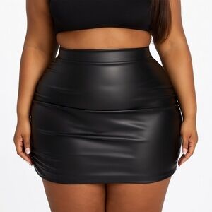 NEW Fashion Nova Black Faux Leather Mini Skirt Size Med W Textured Detail